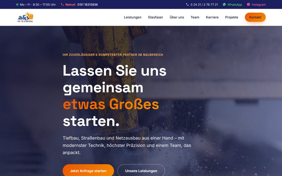 Website der A&S Tief- und Straßenbau GmbH